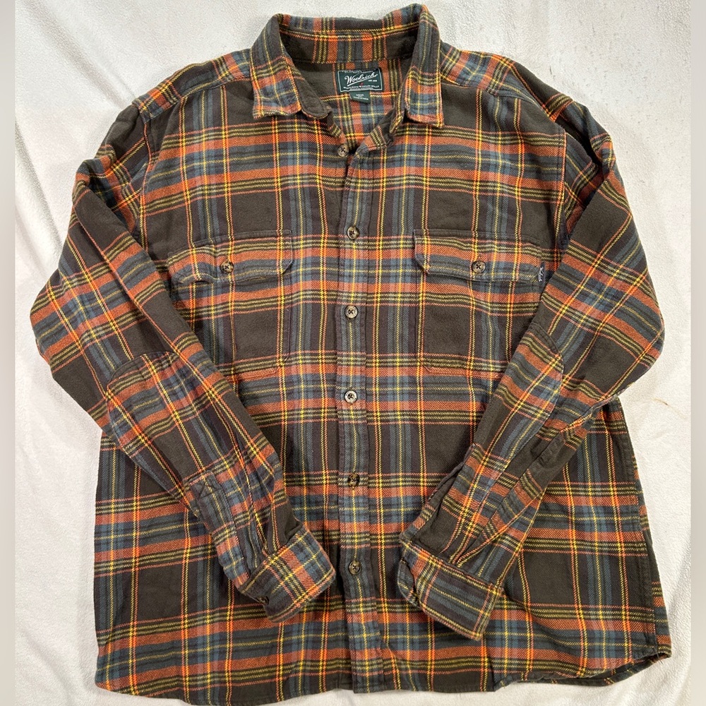 Woolrich Men's Flannel Shirt Size 2XL Orange Brown Plaid Oxbow Bend